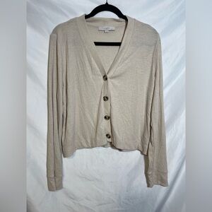 LOFT Beige Ribbed Cardigan